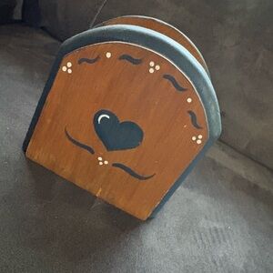 Vintage Wooden Napkin Holder with Heart Design